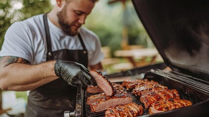 Outdoor bbq event savor grilled meats in a residential setting with captivating food photography