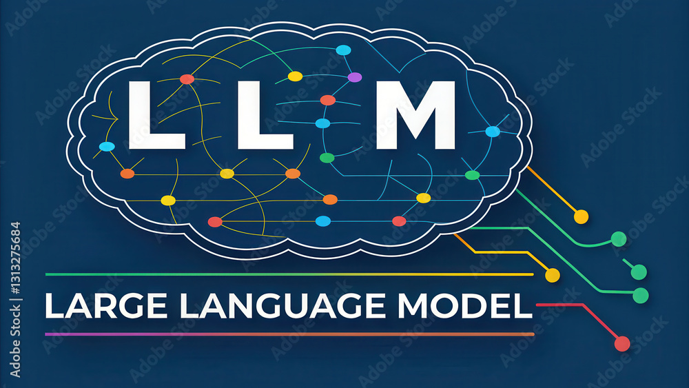 Poster logo design for large language model featuring neural network illustration. , large language model -