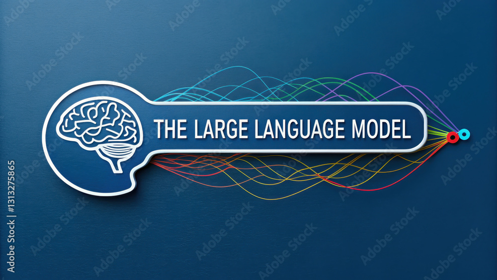 Poster large language model logo features brain design with colorful waves. , large language model - llm