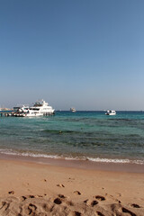 Red sea seascape with yachts on a sunny day in Hurghada, Egypt