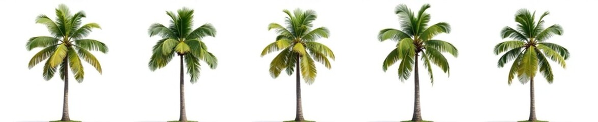 Obraz premium Five distinct palm trees against a bright white background , photography, clipart