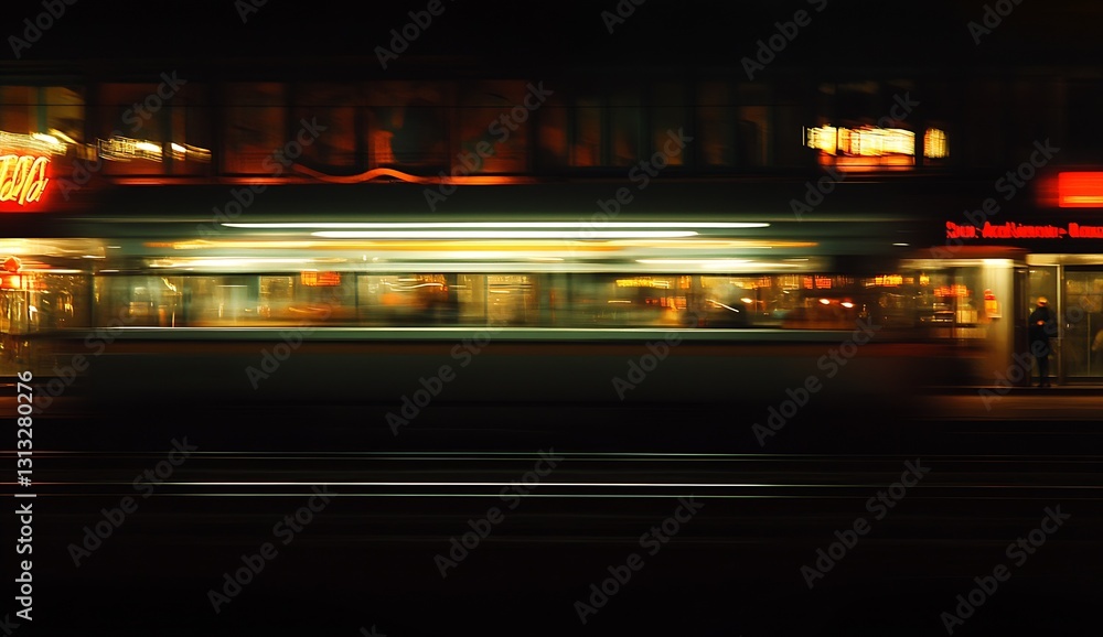 Poster dynamic urban scene depicting motion blur with colorful lights at night : generative ai