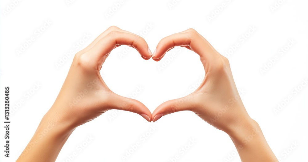 Poster two hands forming a heart shape against a clean white background conveying love and unity : generati