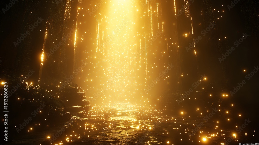 Leinwandbilder magical glowing light beams in a mystical forest creating an enchanting atmosphere : generative ai