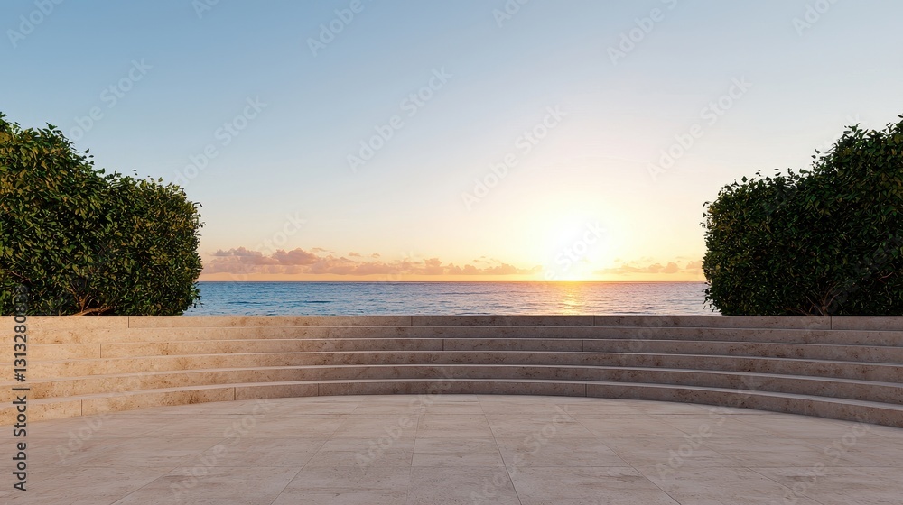 Poster architectural 3d renderings architecture realism concept. a serene scene featuring steps leading to 