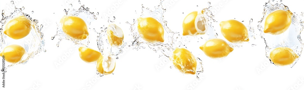 Aufkleber fresh lemons splashing in clear water creating a vibrant and refreshing visual for culinary and beve