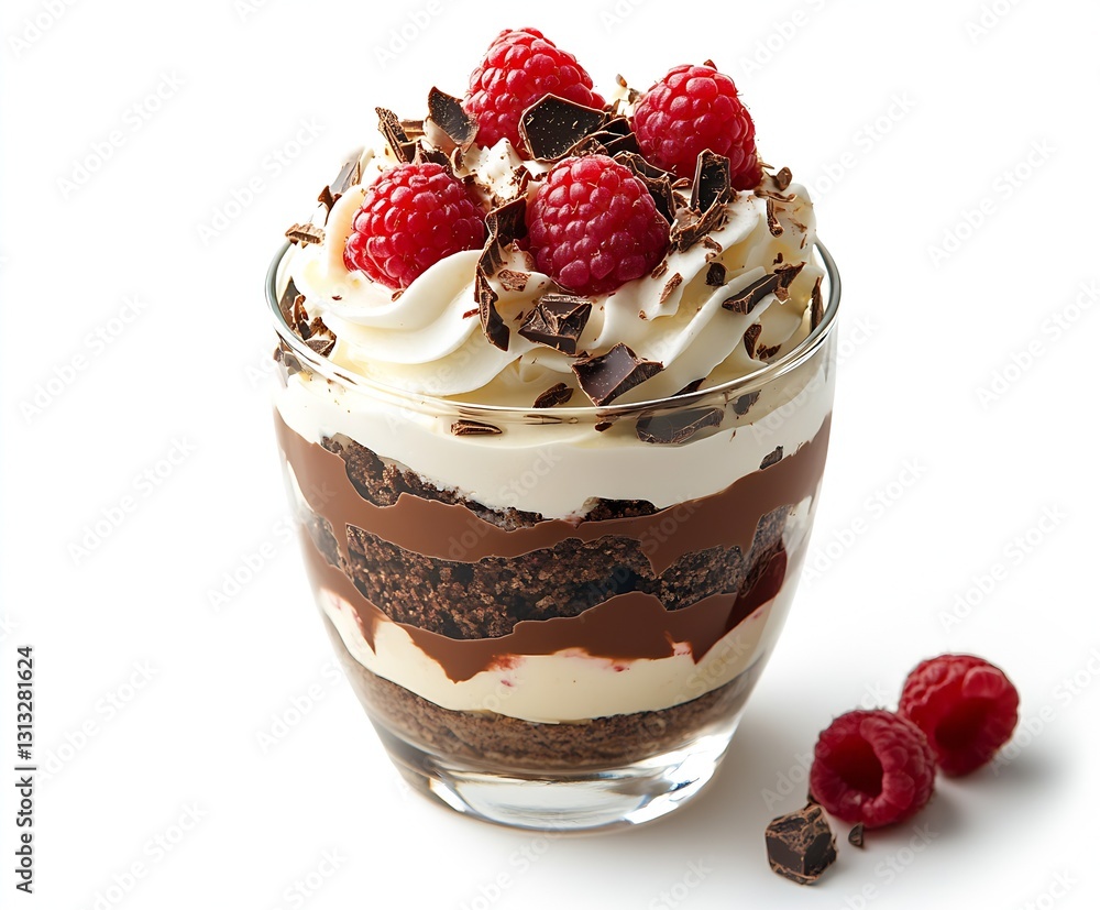 Aufkleber gourmet chocolate dessert with raspberries and cream in a stylish glass featuring layers of sweetnes