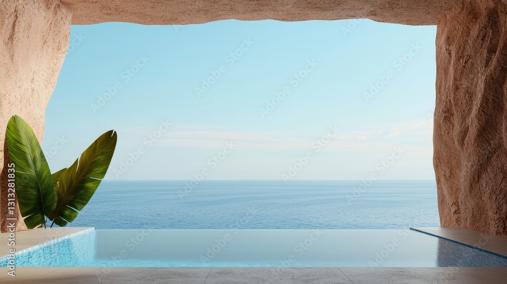 Poster architectural 3d renderings architecture realism concept. a serene view of an infinity pool overlook