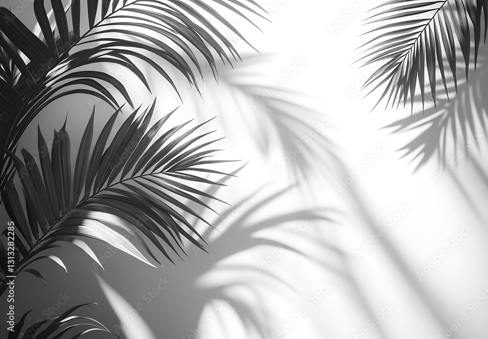 Poster elegant shadows of palm leaves cast beautifully on a white wall creating a serene atmosphere : gener
