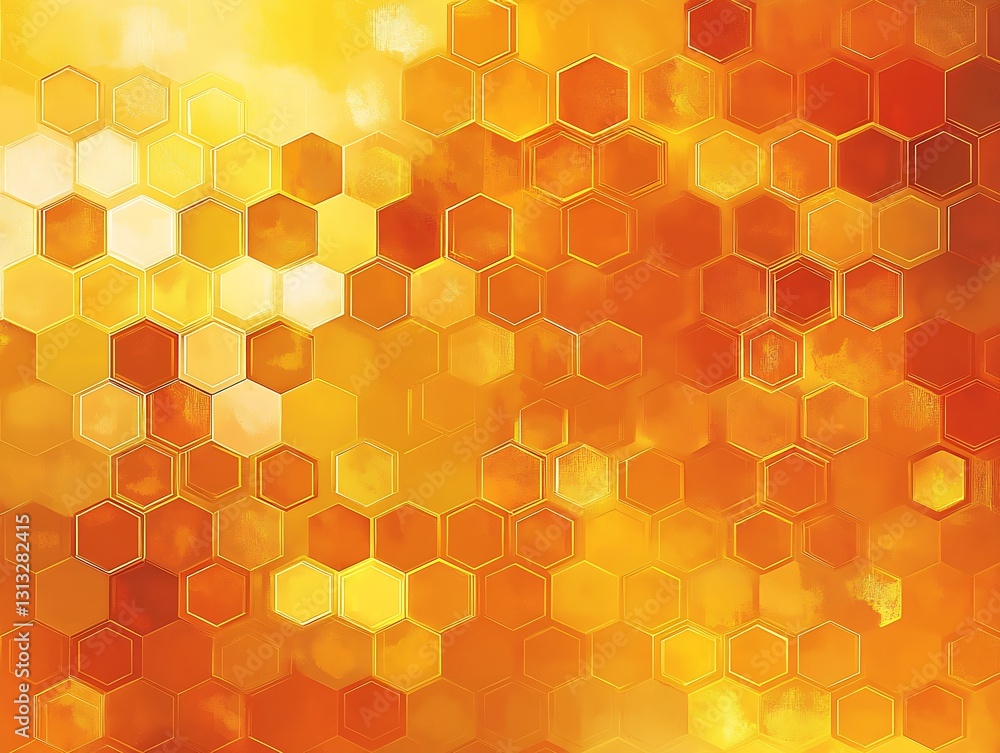 Aufkleber Stylish geometric background with honeycomb pattern in warm golden hues of orange and yellow : Generative AI