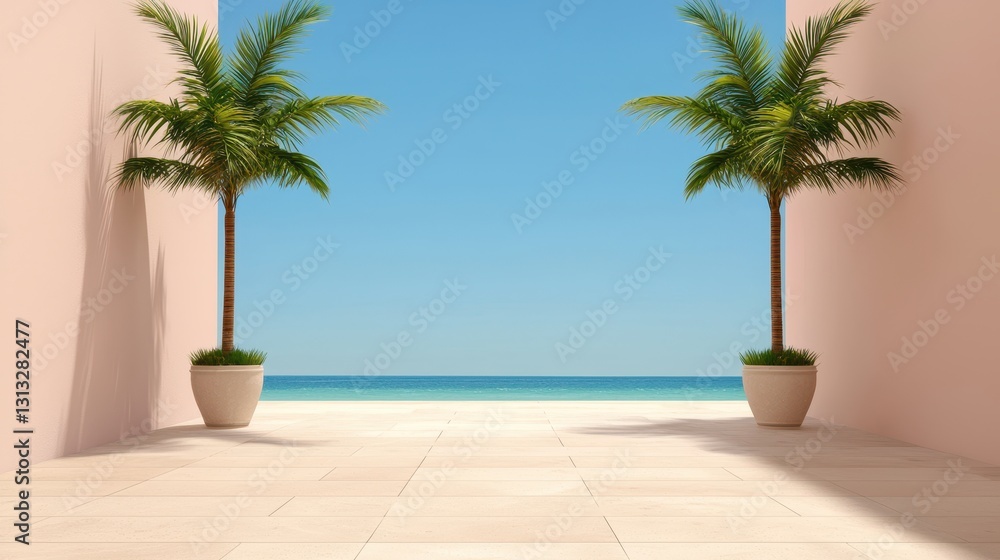 Aufkleber architectural 3d renderings architecture realism concept. a serene view featuring palm trees flankin