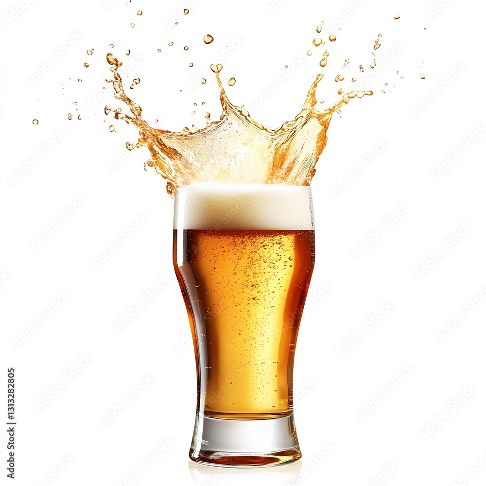 Poster Sparkling golden beer splashing in a clear glass creating a refreshing and inviting beverage scene : Generative AI