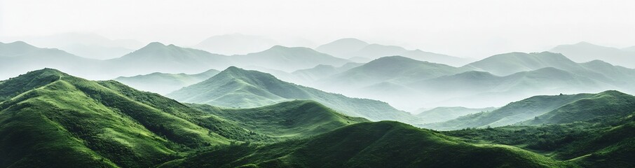 Obraz premium Stunning panoramic view of rolling green mountains under a misty sky for nature lovers : Generative AI