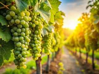 Fototapeta premium Lush Green French Vineyard Summer Grapes - Ripening Wine Grapes on Vine