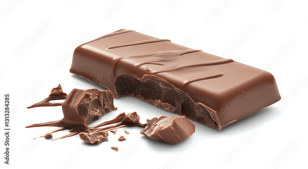 Poster Decadent chocolate bar with a bite taken showing its soft filling and rich texture : Generative AI