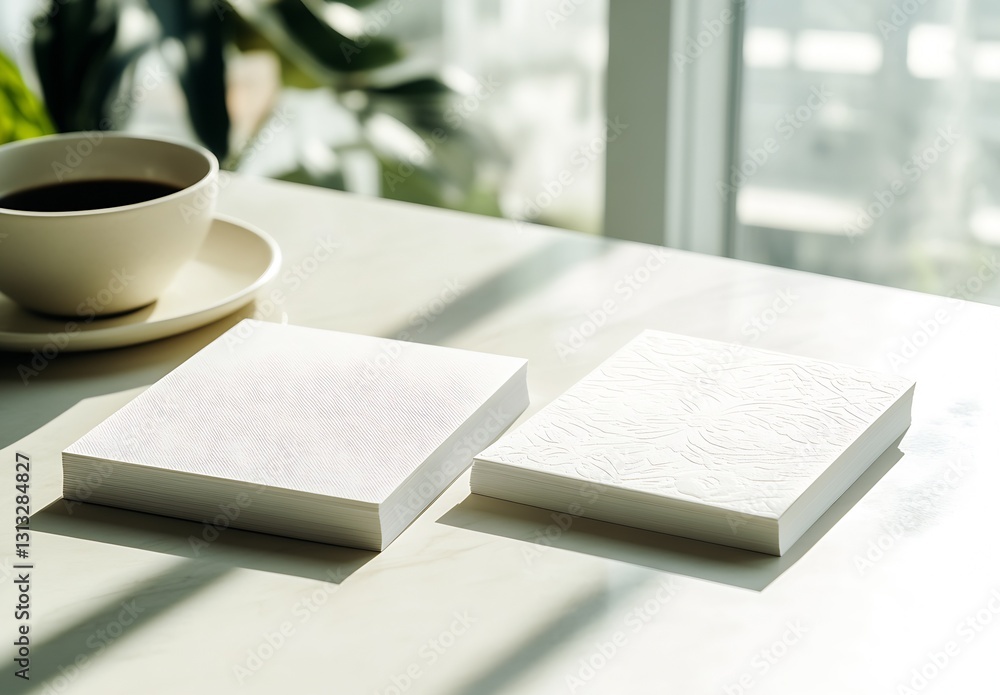 Aufkleber stylish presentation of two elegant notebooks placed on a table with a coffee cup in the background 