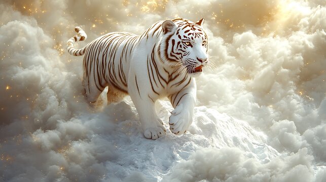 White tiger on clouds, majestic, mythical, fantasy