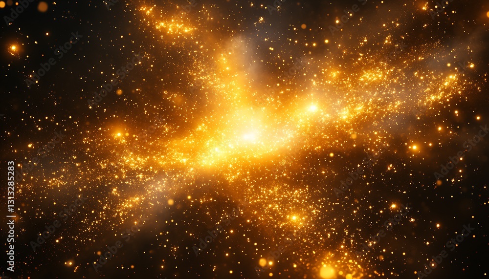 Poster stunning cosmic scene with a glittering explosion of golden stars illuminating a vast space backgrou
