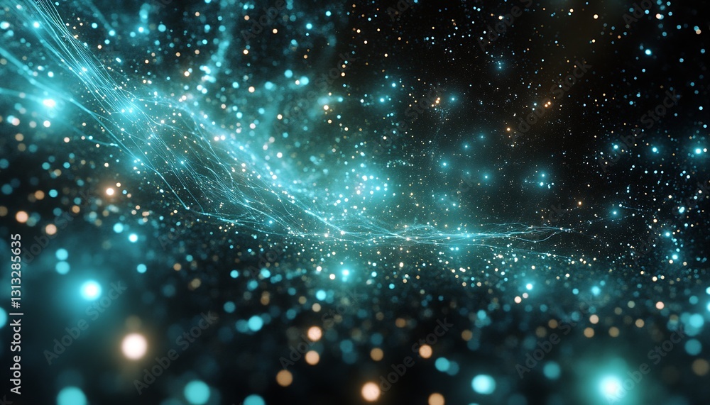 Poster mesmerizing view of a blue and teal nebula filled with shimmering stars creating a galactic atmosphe