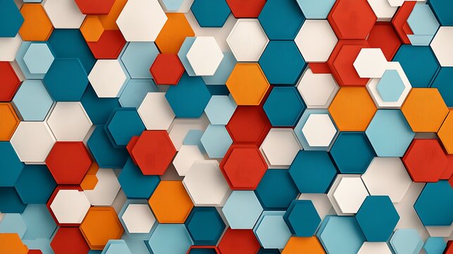 Vibrant 3D Render of Interlocking Hexagons in Teal, Red, and White AI Generated - Powered by Adobe