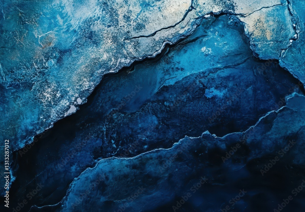 Poster abstract blue ice texture with cracks and layers in a dark background evoking coldness and depth in 