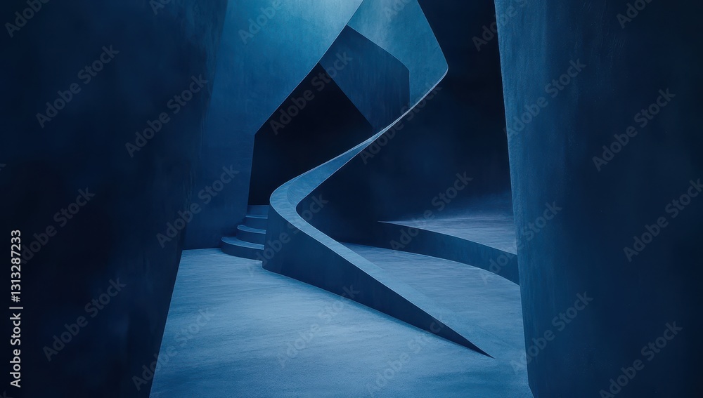 Aufkleber abstract blue interior with winding pathway and smooth forms, creating a modern artistic aesthetic f