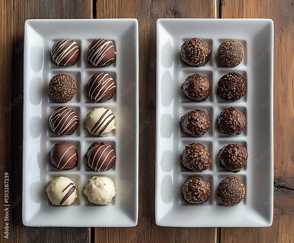 Aufkleber elegant display of chocolate truffles and balls arranged on sleek plates for a festive occasion : ge