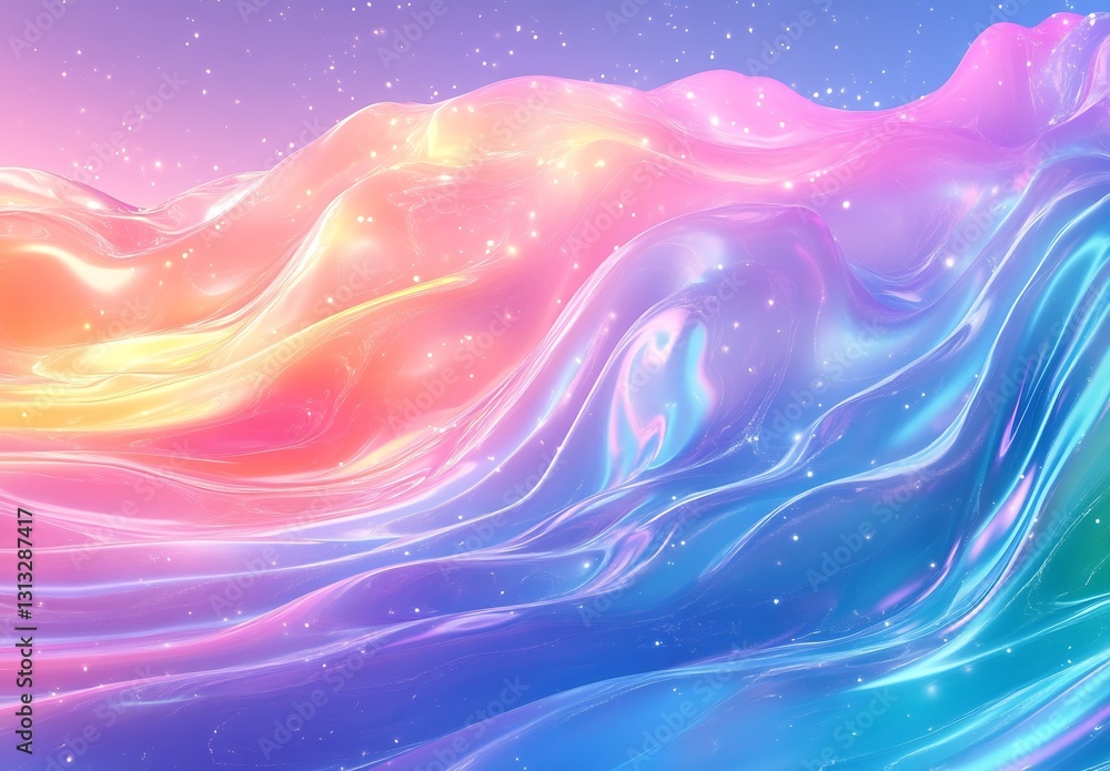 Poster Vibrant colorful fluid background with soft flowing shapes and starry highlights creating a mystical feel : Generative AI