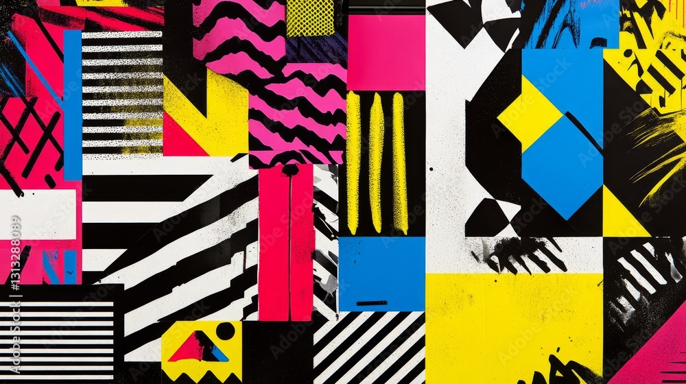 Poster vibrant chaotic geometric collage for abstract art with bold colors and dynamic modern pattern a des