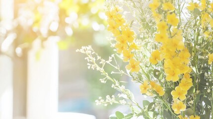 Sunlit yellow flowers in bloom urban garden photography bright atmosphere close-up nature's beauty