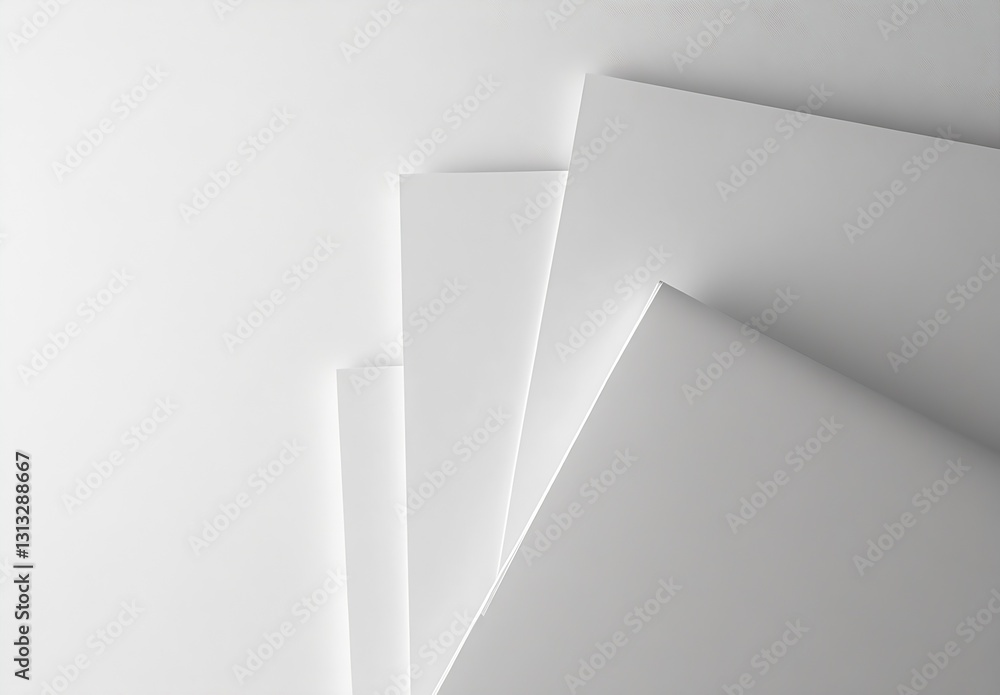 Aufkleber Minimalist arrangement of blank white sheets stacked together on a clean surface : Generative AI