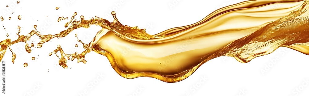 Fototapete Colorful splash of golden liquid creating a dynamic wave against a white backdrop : Generative AI