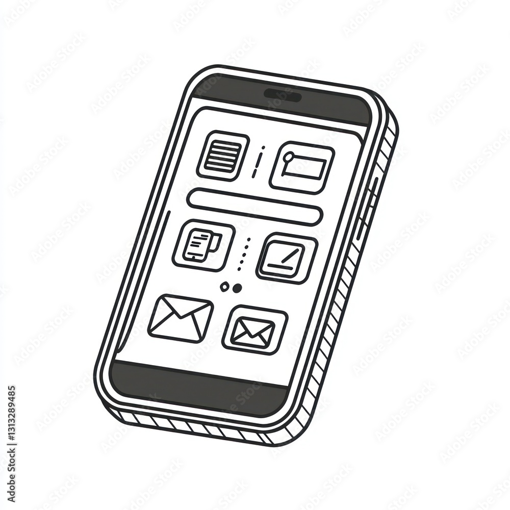 Poster 3D line icon representing mobile apps designed for high-resolution displays and digital content.