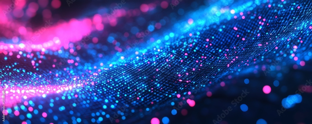 Leinwandbilder Glowing texture of shimmering particles creating a mesmerizing fluid wave of pink and blue hues : Generative AI
