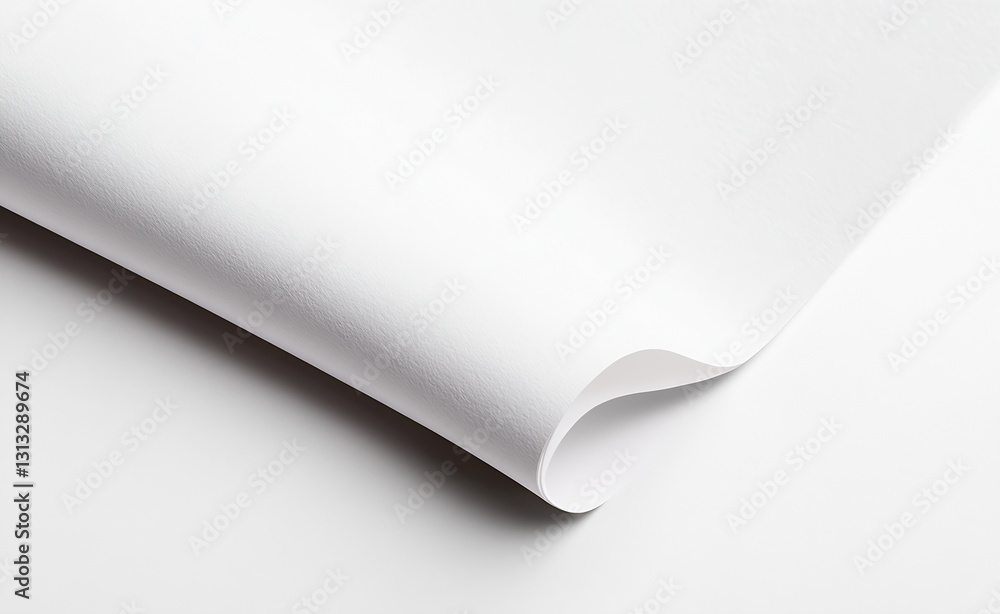 Fototapete Closeup view of textured white paper sheet curling gently on the edge for artistic applications : Generative AI