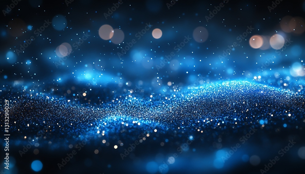 Poster enigmatic blue ocean waves filled with sparkling particles creating a dreamy atmosphere : generative
