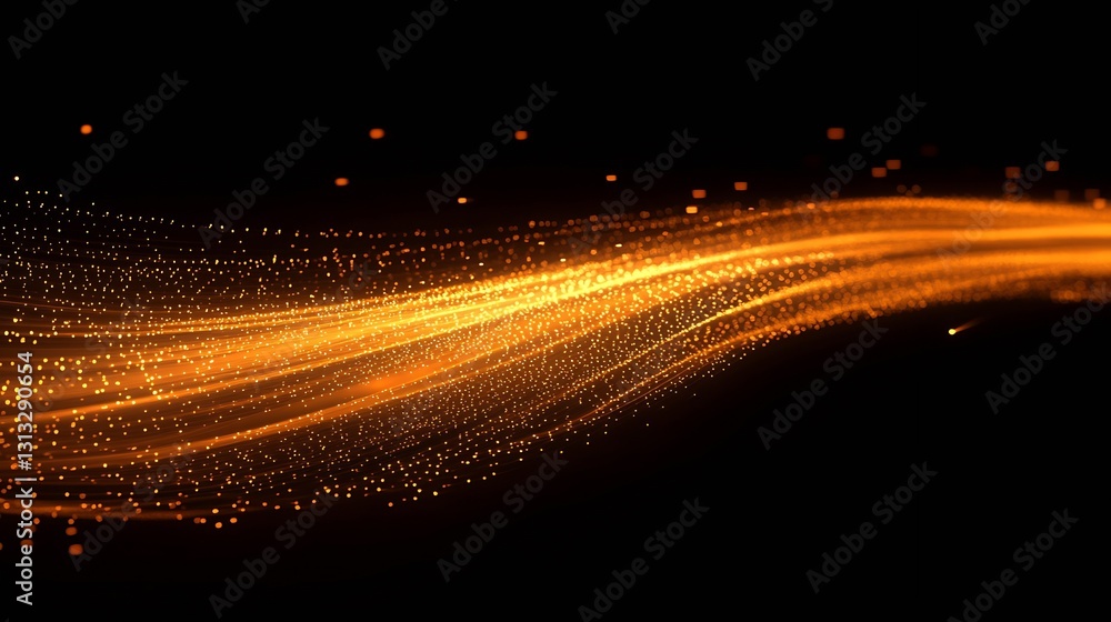 Poster Stunning visual of golden particles flowing seamlessly in a mesmerizing wave pattern against a dark backdrop : Generative AI