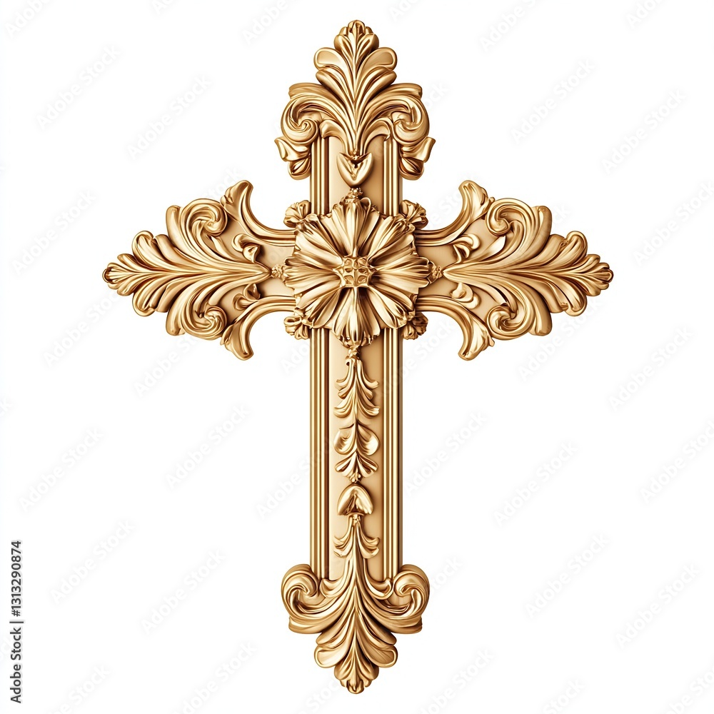 Poster elegant decorative golden cross with intricate floral patterns and vintage style design : generative