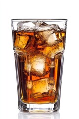 Iced coffee in a transparent glass on a white background 