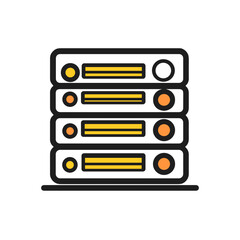 Web hosting server illustration with bright yellow and orange details and modern design