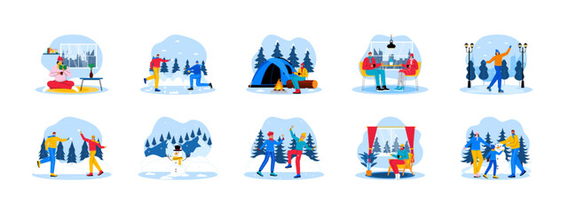 Fototapeta premium Winter set illustration. Flat vector illustration concept.
