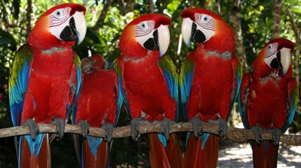 Colorful macaws gathering in tropical rainforest wildlife photography vibrant natural setting close-up perspective