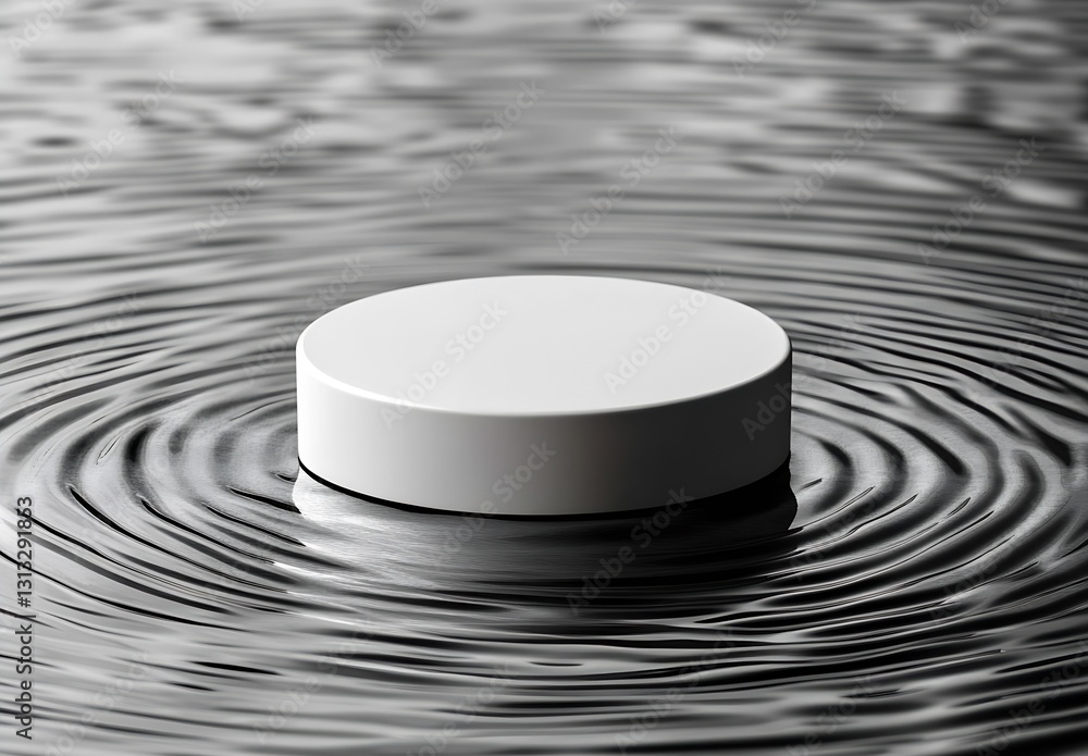 Leinwandbilder White Circular Object on Calm Water Creating Beautiful Ripple Effects : Generative AI