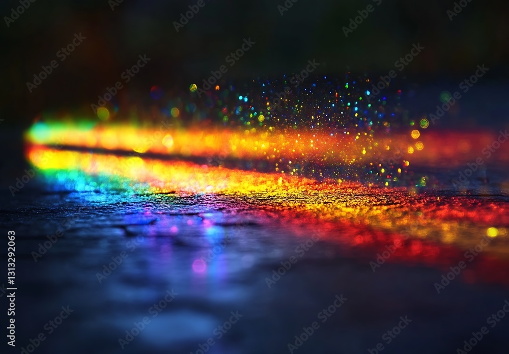 Poster colorful sparkling rainbow light reflection creating a vibrant artistic scene : generative ai