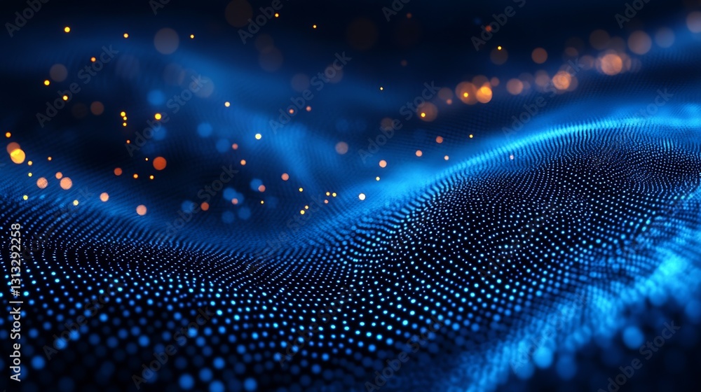 Leinwandbilder Illuminated blue surface with intricate patterns and glowing particles forming a mesmerizing ocean of light : Generative AI
