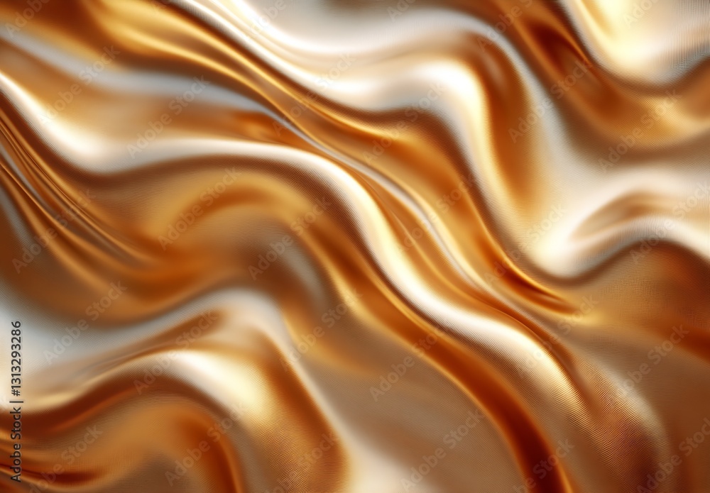 Poster Elegant flowing golden silk fabric with a shiny texture creating beautiful waves and patterns : Generative AI