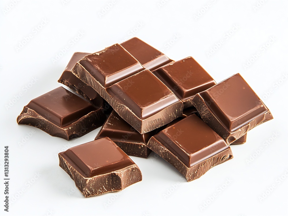 Poster rich dark chocolate squares stacked neatly on white background for dessert enthusiasts : generative 