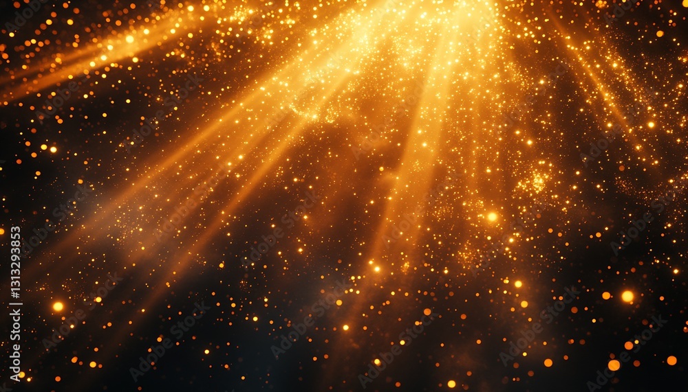 Poster Golden sparkling particles and light rays creating a dazzling background for elegant designs : Generative AI