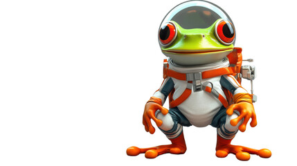 Obraz premium Friendly frog astronaut wearing spacesuit and posing on transparent background