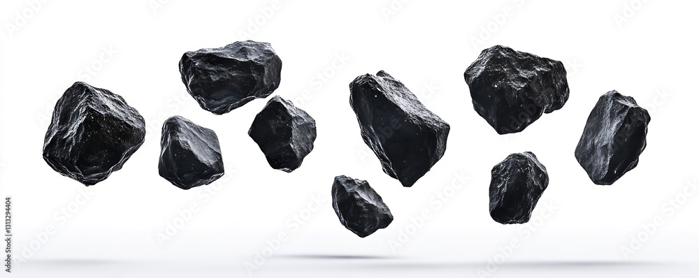 Poster Collection of Black Rocks Floating in Air Ideal for Nature and Abstract Themes : Generative AI